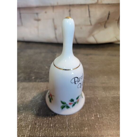 Ceramic best wishes Bell mistletoe Xmas Decor figure - Picture 2 of 6